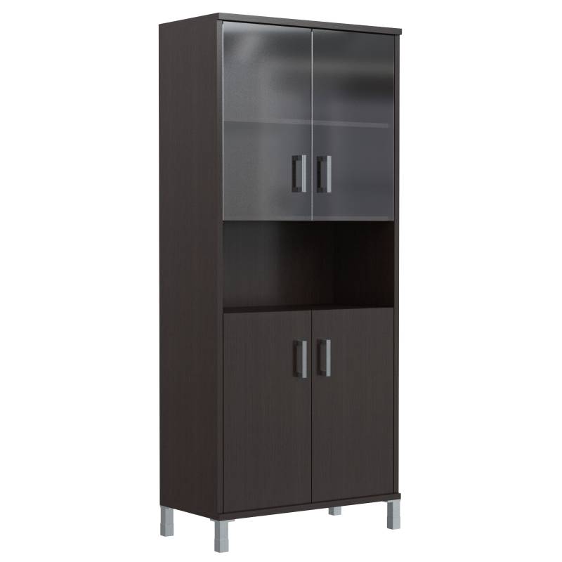 Шкаф высокий с малыми стеклянными и глухими дверьми B 430.10 Венге Магия 900х450х2054  главное фото