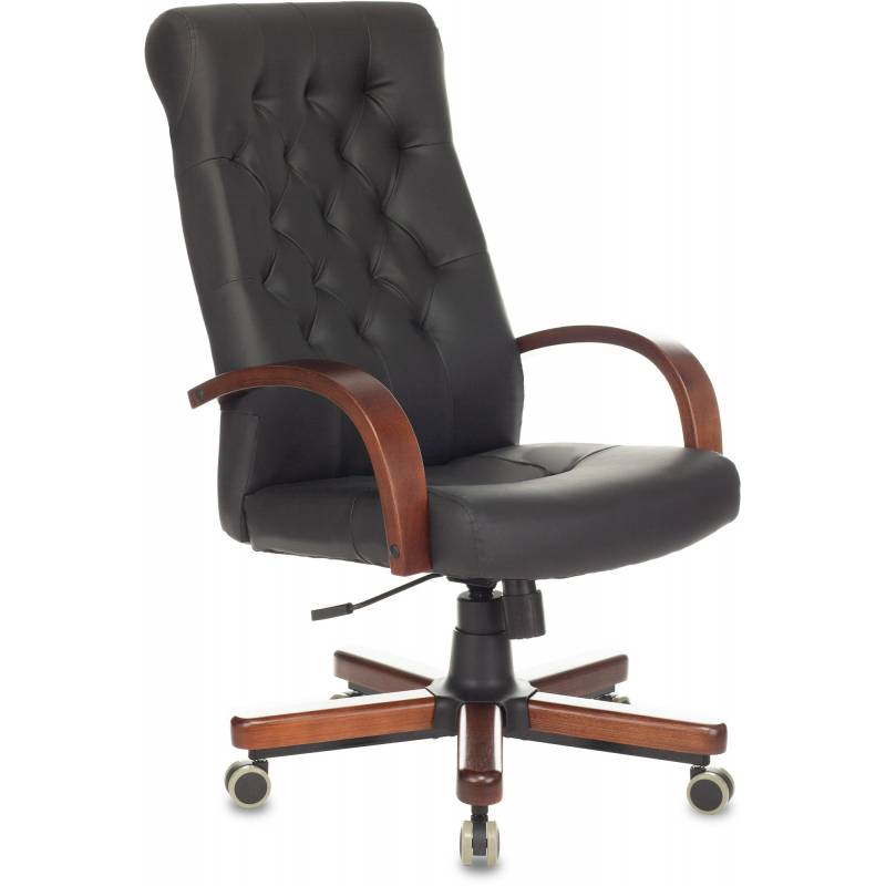 Кресло руководителя Бюрократ T-9928WALNUT/ECO черный эко.кожа крестов. металл/дерево главное фото