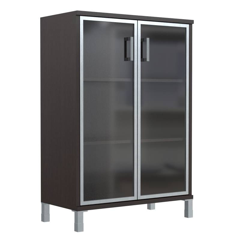 Шкаф средний со стеклянными дверьми в AL-рамке B 420.7 Венге Магия 900х450х1286  главное фото